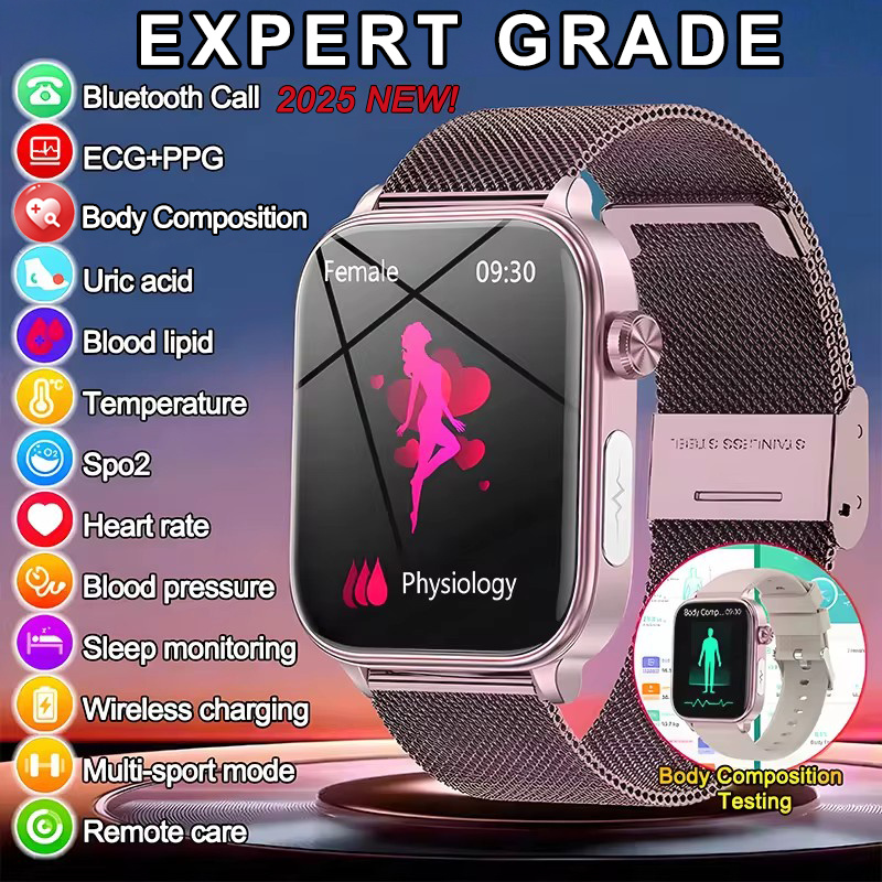 Smartwatch Watches For Girls - 2025 ใหม่ ECG + PPG การตรวจสอบสมาร์ทนาฬิกาผู้หญิงความดันโลหิตไขมันในเลือด