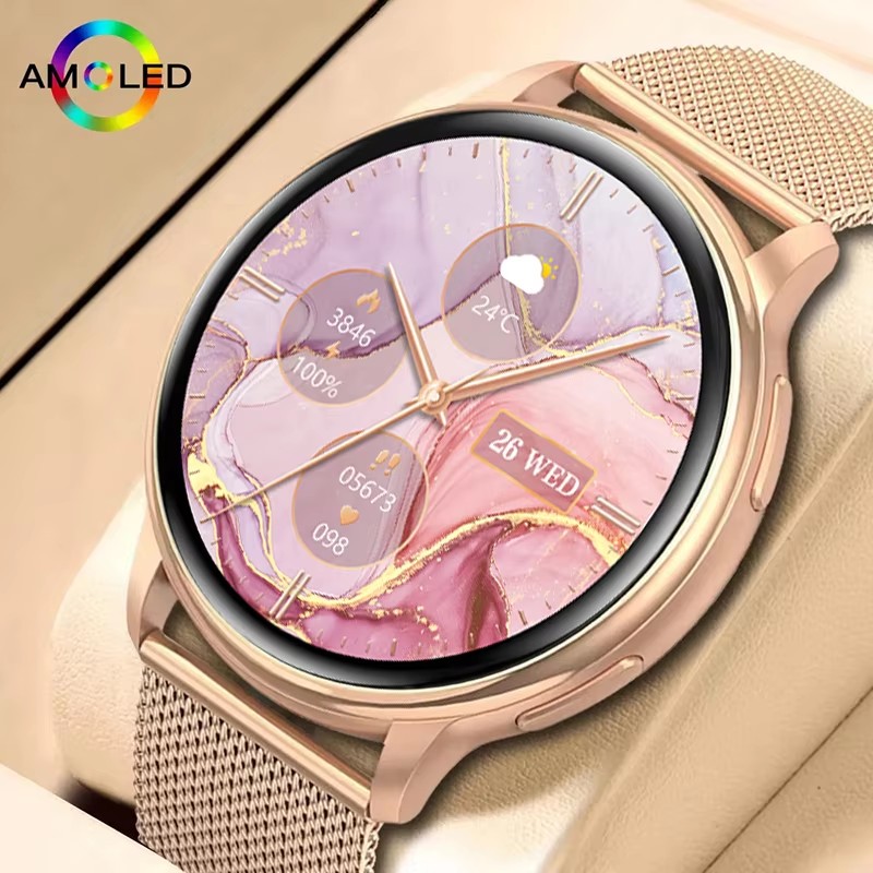 Timex Watches Smartwatch - สมาร์ทวอทช์แฟชั่นทรงกลมเต็มรูปแบบ รองรับการโทรผ่านบลูทูธ นาฬิกาดิจิตอลใหม่สำหรับผู้หญิง ฟังเพลง กันน้ำระดับ IP68